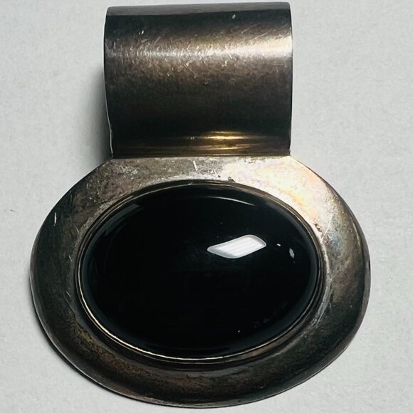 Vintage Unisex Large Artisan Sterling Silver 925 Black Onyx Pendant Slide 43g - Picture 1 of 8